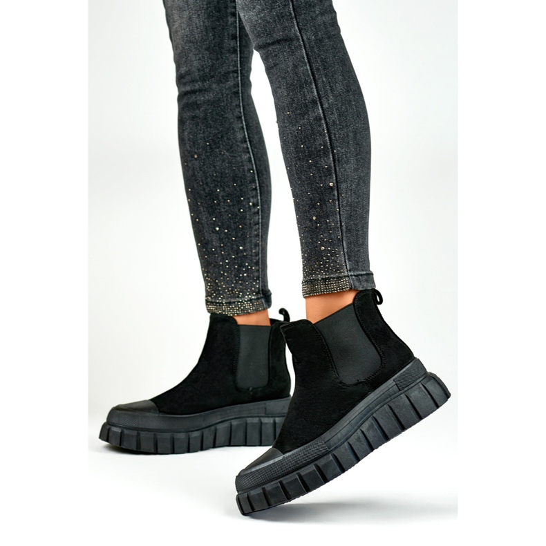 Botas femininas Chelsea em camurça pretas A1006B preto 1