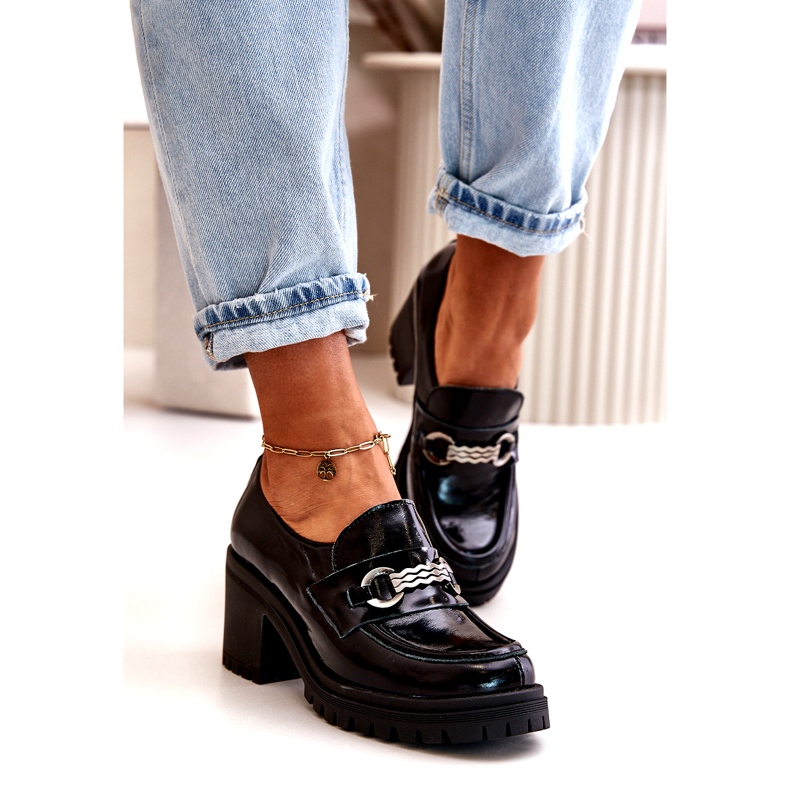 Zazoo 20175 sapatos femininos de couro envernizado com salto alto, couro natural, preto 2