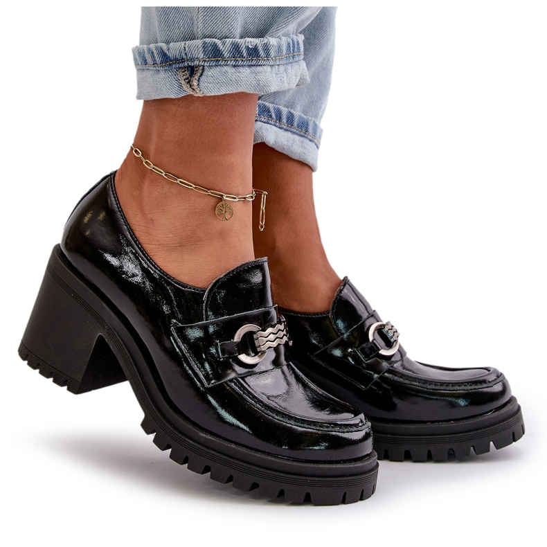 Zazoo 20175 sapatos femininos de couro envernizado com salto alto, couro natural, preto 5