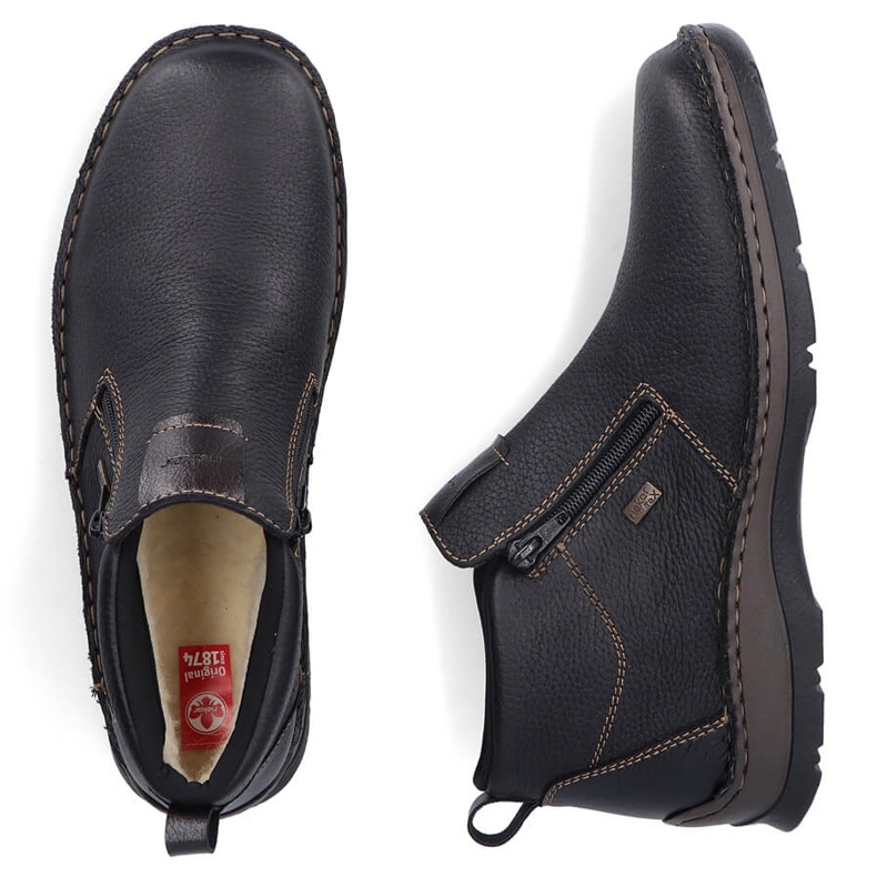 Botins masculinos de couro com isolamento e zíper, pretos Rieker 05398-00 2