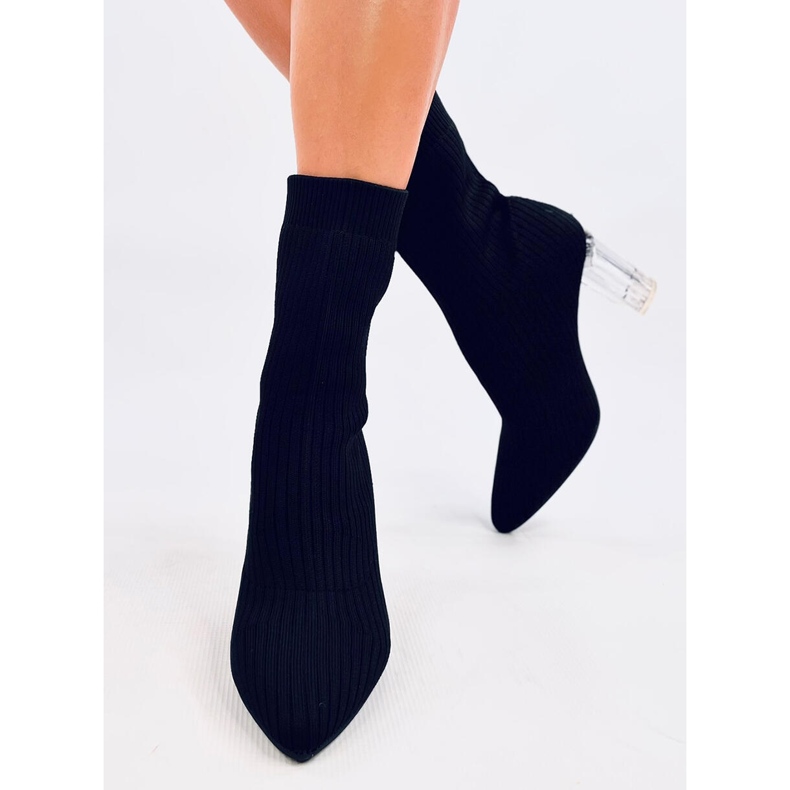 Destani Bota meia preta com salto transparente preto 1 Destani Bota meia preta com salto transparente preto 1