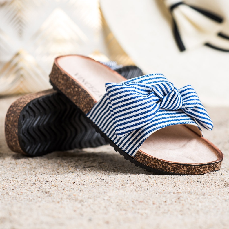 Sandália às riscas Vinceza branco azul 1