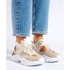 Tênis da moda com cadarço bege 1