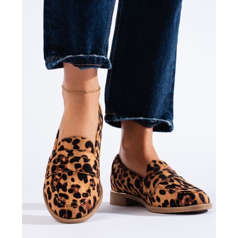 Mocassins femininos de camurça leopardo Shelovet bege 1