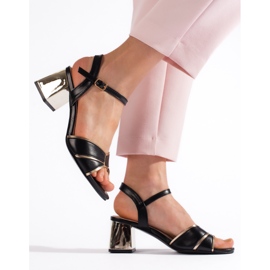 Goodin Sandálias femininas de salto alto pretas e douradas preto 1