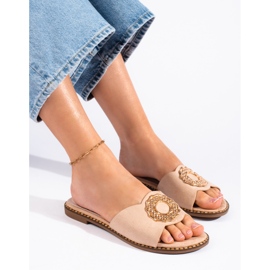 Goodin Chinelos femininos de camurça bege 1