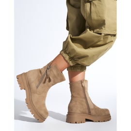 Botins femininos bege escuro com zíper decorativo 2