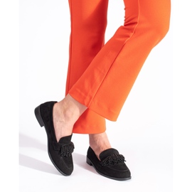 Mocassins femininos de camurça com miçangas preto 2