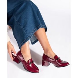 Sapatos femininos de couro envernizado Borgonha de salto alto vermelho 2