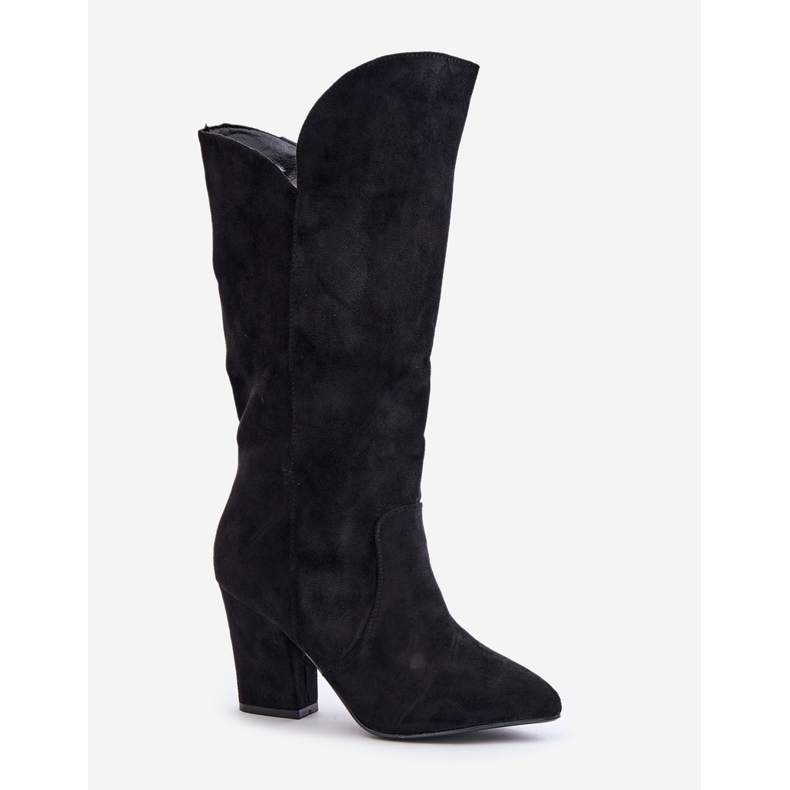 Botas acima do joelho de salto alto em camurça ecológica, Preto Clorira 2