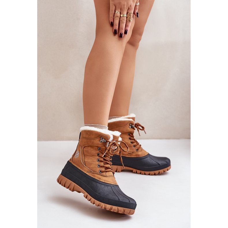 Botas femininas de neve com cordões e pele Lee Cooper LCJ-24-44-2869 Camelo marrom 2