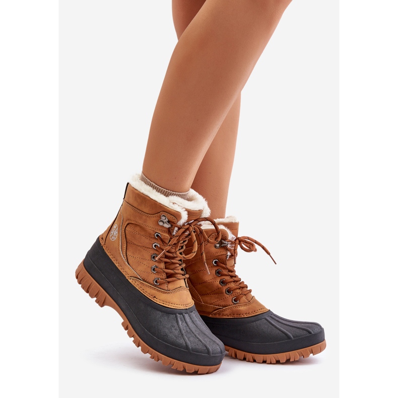 Botas femininas de neve com cordões e pele Lee Cooper LCJ-24-44-2869 Camelo castanho 1