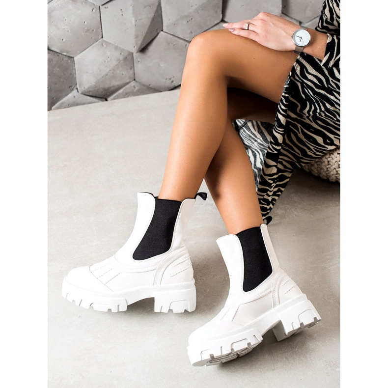Seastar Botas brancas sem salto branco preto 2