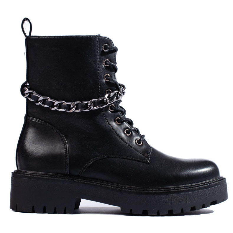 Bolsas femininas pretas com corrente de couro ecológico preto 1