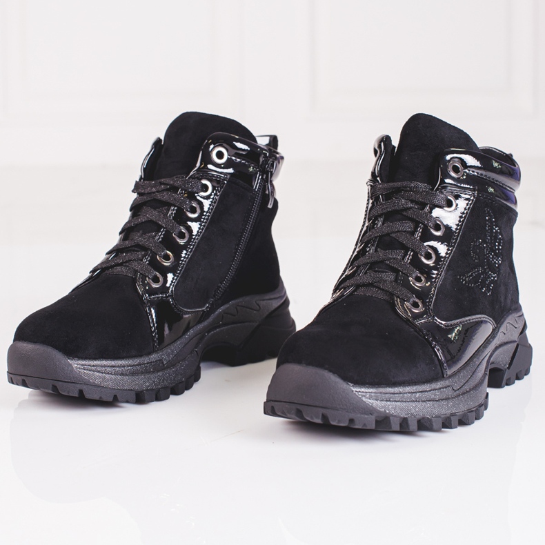 Botas pretas para meninas com sola grossa preto 2