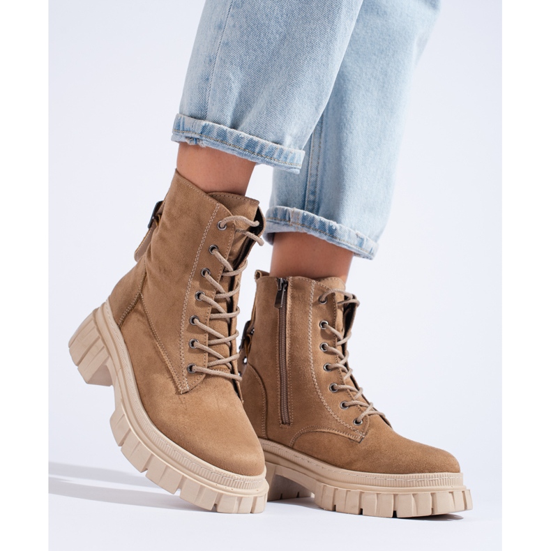 Botas femininas de camurça na plataforma T.SOKOLSKI bege marrom 2