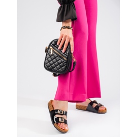 Chinelos de mulher negra com fivelas Shelovet preto 1