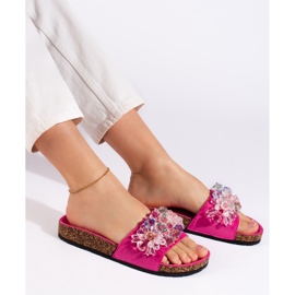 Chinelos femininos de camurça fúcsia rosa 1