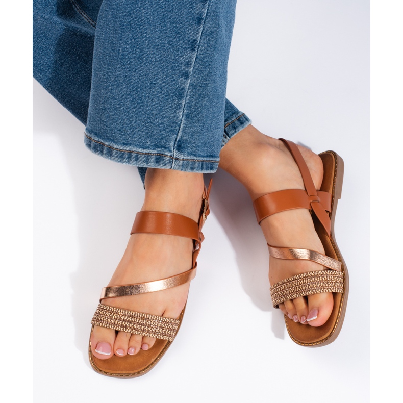 Sandálias femininas marrons e douradas Sergio Leone castanho 1