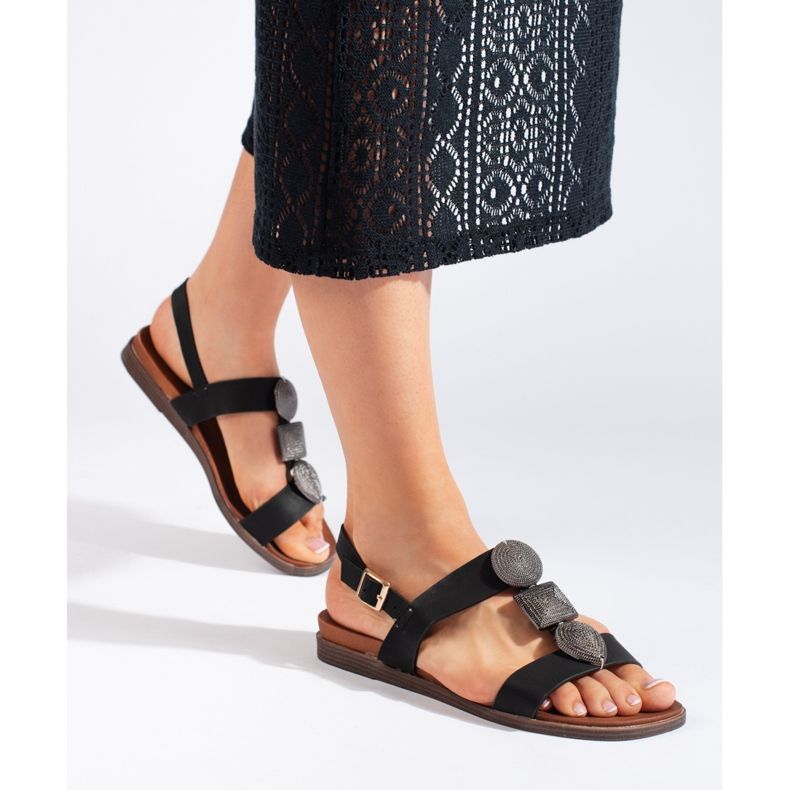 Sergio Leone Sandálias rasteiras confortáveis ​​pretas femininas preto 1