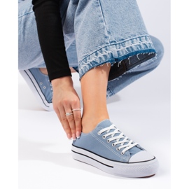 Tênis feminino clássico azul com cadarço 1