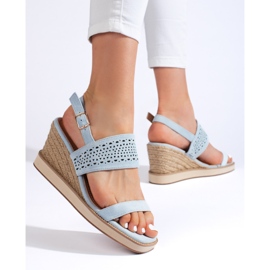 Sandálias de cunha azuis femininas azul 2