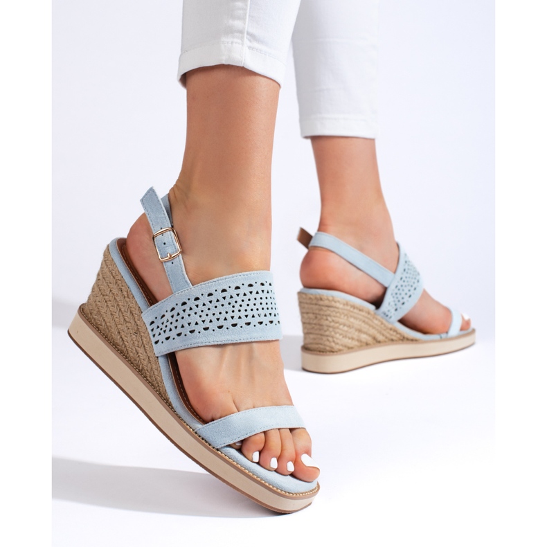 Sandálias de cunha azuis femininas azul 2