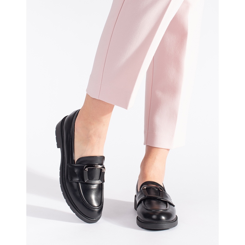 Goodin Mocassins femininos negros com fivela preto 2