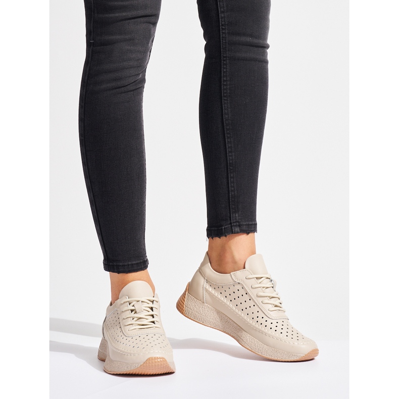 Sergio Leone Calçados esportivos femininos de couro bege 1