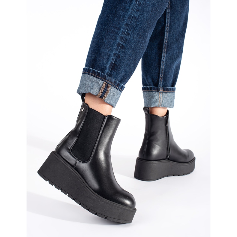 Seastar Botas Chelsea femininas pretas com cunha preto 1