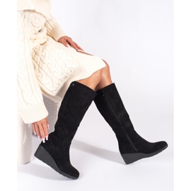 Botas femininas de camurça preta preto 2
