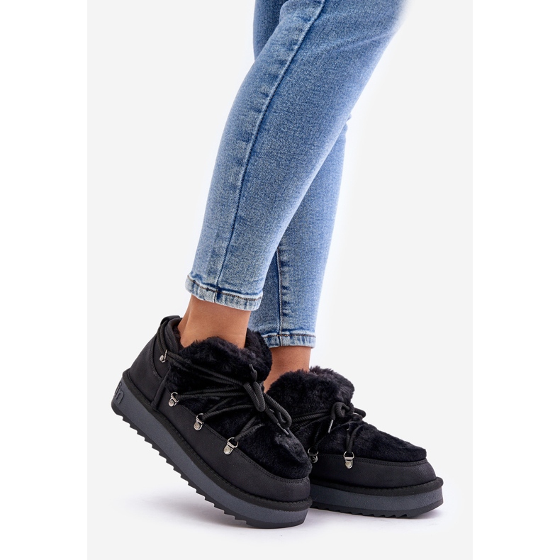 Botas de neve com plataforma baixa e pele D.Franklin DFSH370011 pretas preto 1