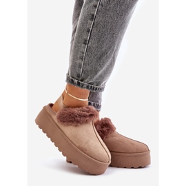 Chinelos femininos plataforma com pele, bege escuro Linaris 1