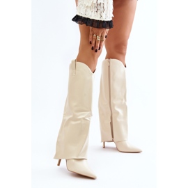 Botas de salto alto Bellinna bege claro com cano dobrável 2