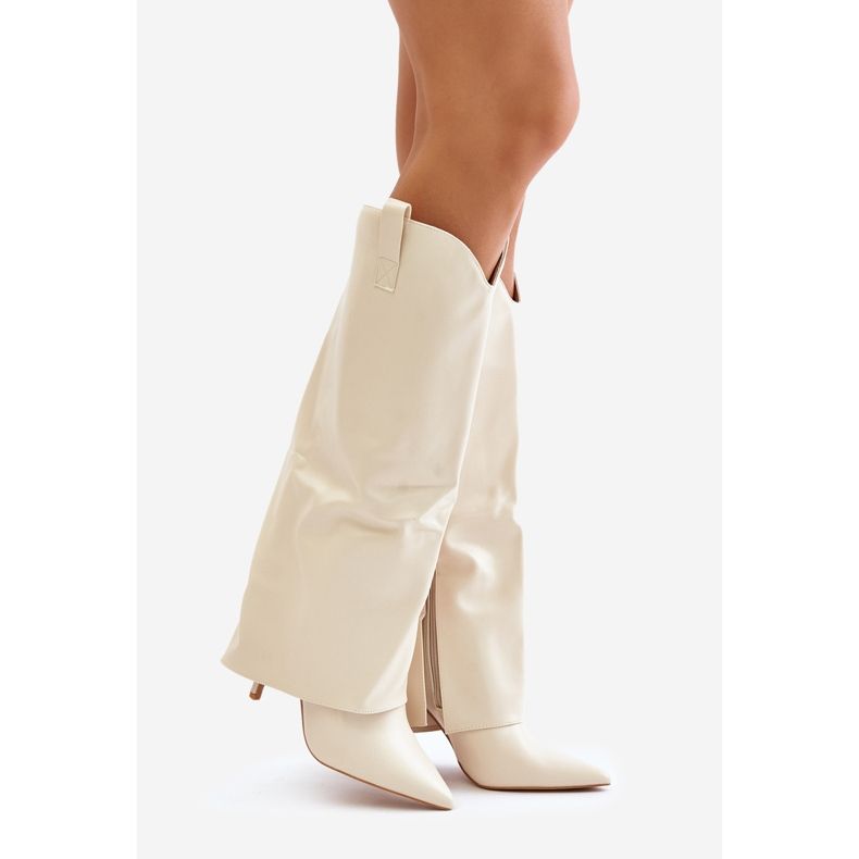 Botas de salto alto Bellinna bege claro com cano dobrável 1