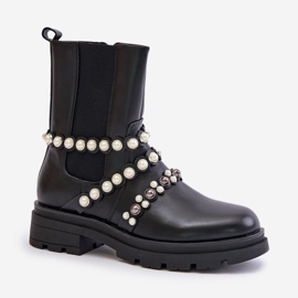 Botas Chelsea femininas com tiras decorativas, Preto Sintitia 2