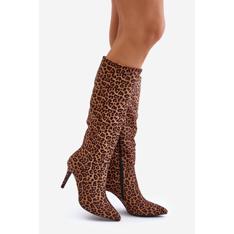 Botas de salto alto leopardo Reanwenna castanhas marrom 1