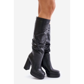 Botas pretas com isolamento Beridra, salto alto e plataforma com franzido preto 1