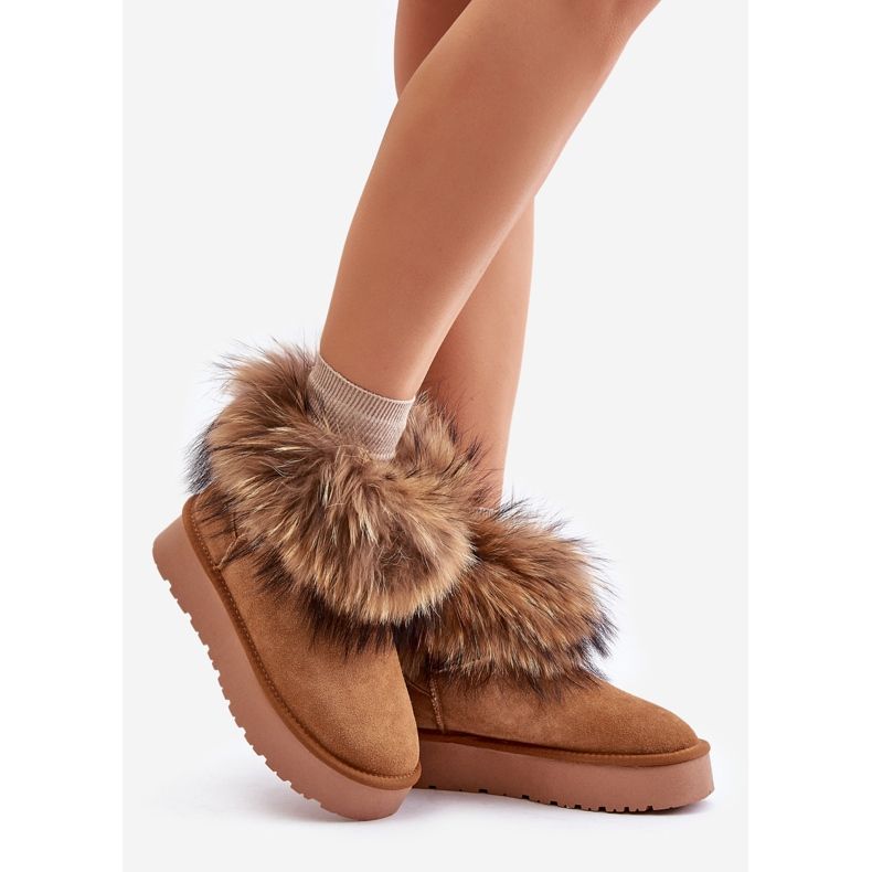 Botas de neve com plataforma de couro e pele de camelo Avirisa marrom 1