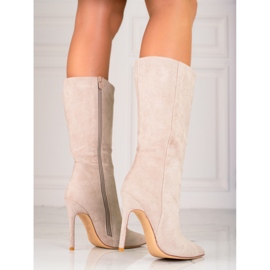 Botas femininas bege de salto alto 1