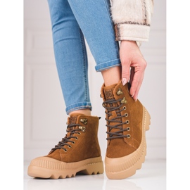 Sapatos femininos feitos de couro genuíno Big Star KK274520 marrom 2