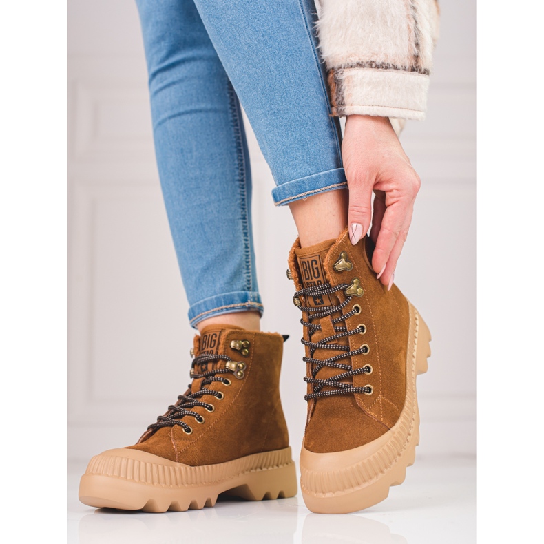 Sapatos femininos feitos de couro genuíno Big Star KK274520 marrom 2