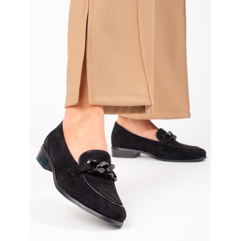 W. Potocki Mocassins de camurça bordados de mulher Potocki preto 1