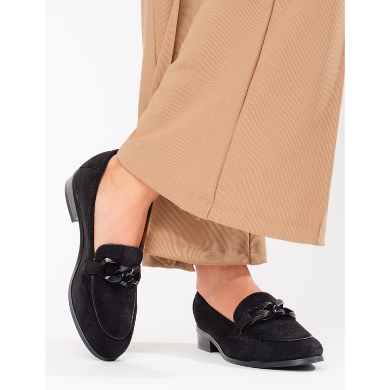 W. Potocki Mocassins de camurça bordados de mulher Potocki preto 2