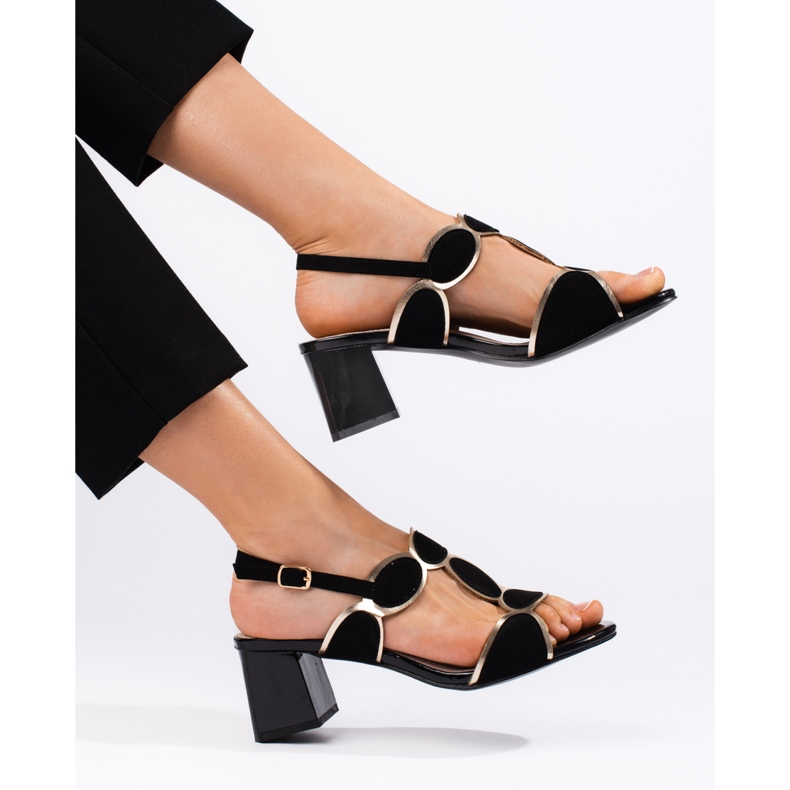 Goodin Sandálias femininas pretas com fivela preto 1