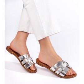 Chinelos femininos prateados prata 1