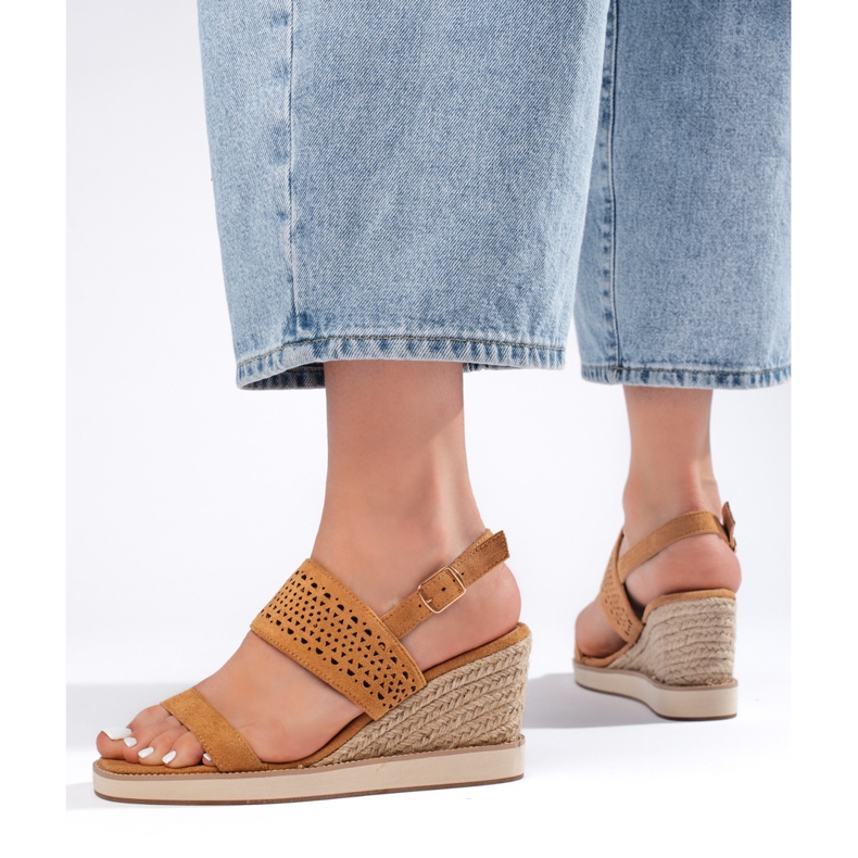 Sandálias de cunha femininas marrons marrom 1