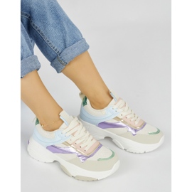 Calçados esportivos femininos multicoloridos com sola grossa bege 1