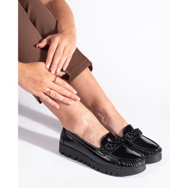 Goodin Sapatos femininos envernizados com sola grossa preto 2