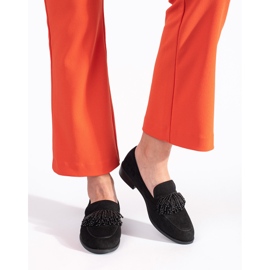 Mocassins femininos de camurça com miçangas preto 1
